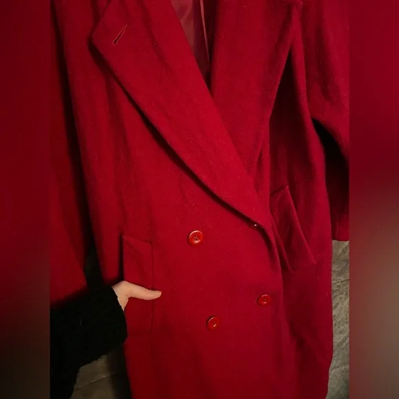 Vintage Long Red Double-Breasted Coat - Picture 4 of 11